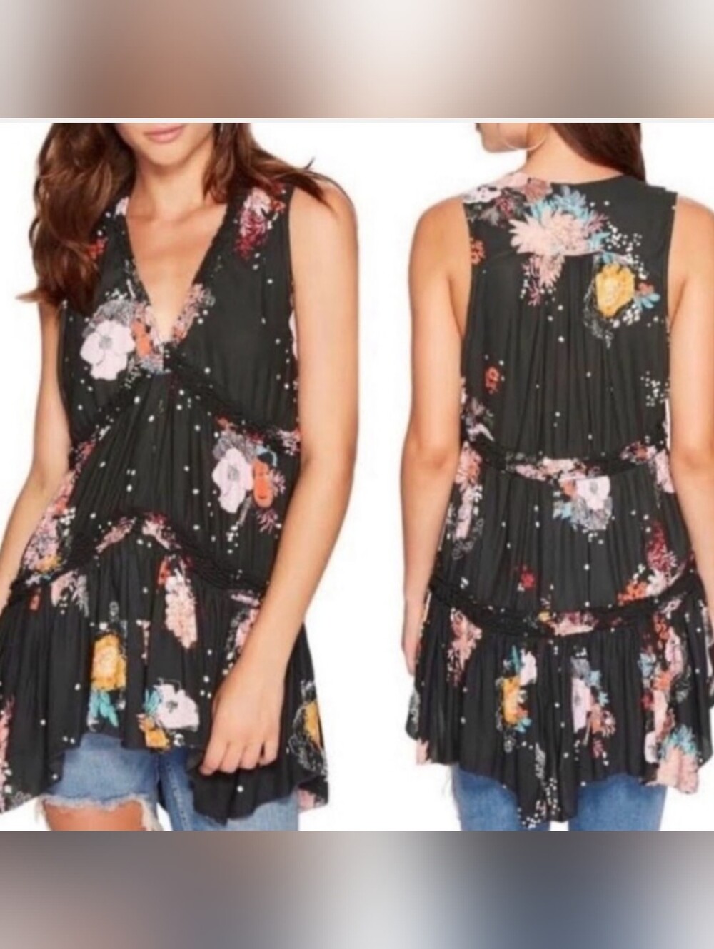 Free People "Purple Haze" Printed Tunic Top/Mini Dress Size Small